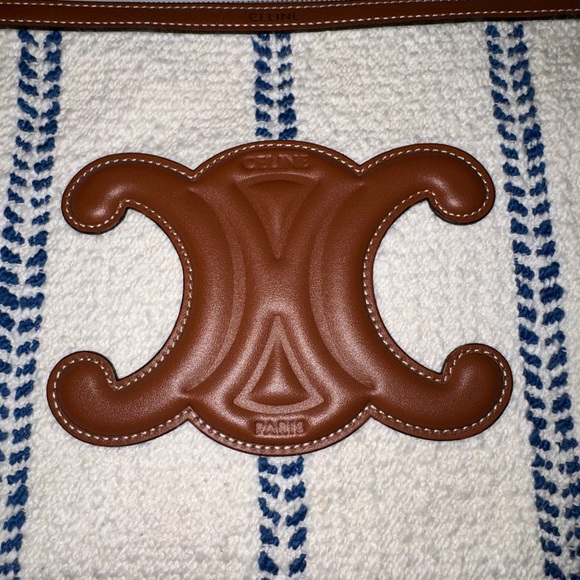 Celine Cuir Triomphe striped texture Brown/blue Pouch clutch made in Italy - Picture 14 of 15